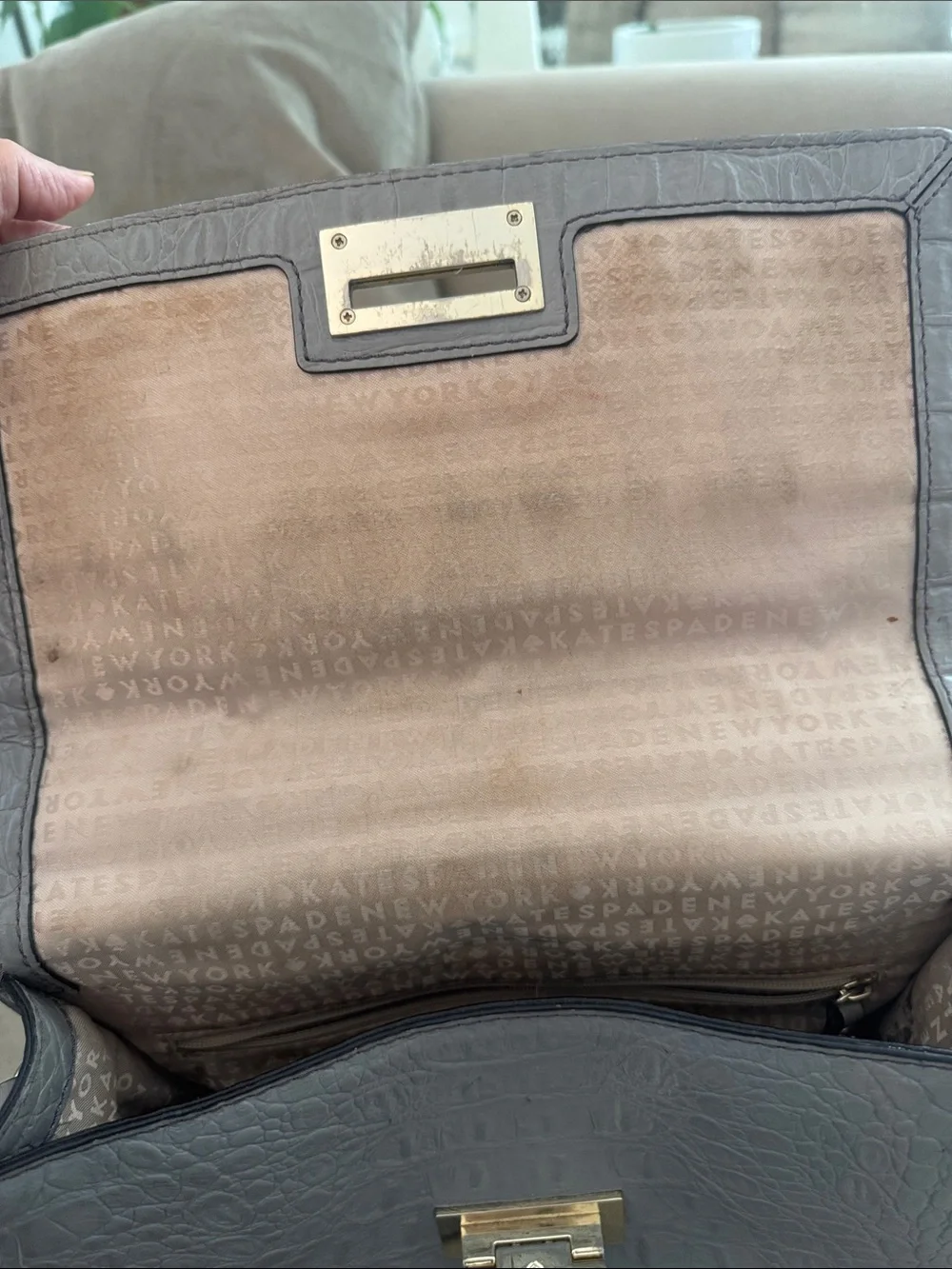 Kate Spade Knightsbridge Doris Grey Leather Crocodile Embossed Satchel Crossbody